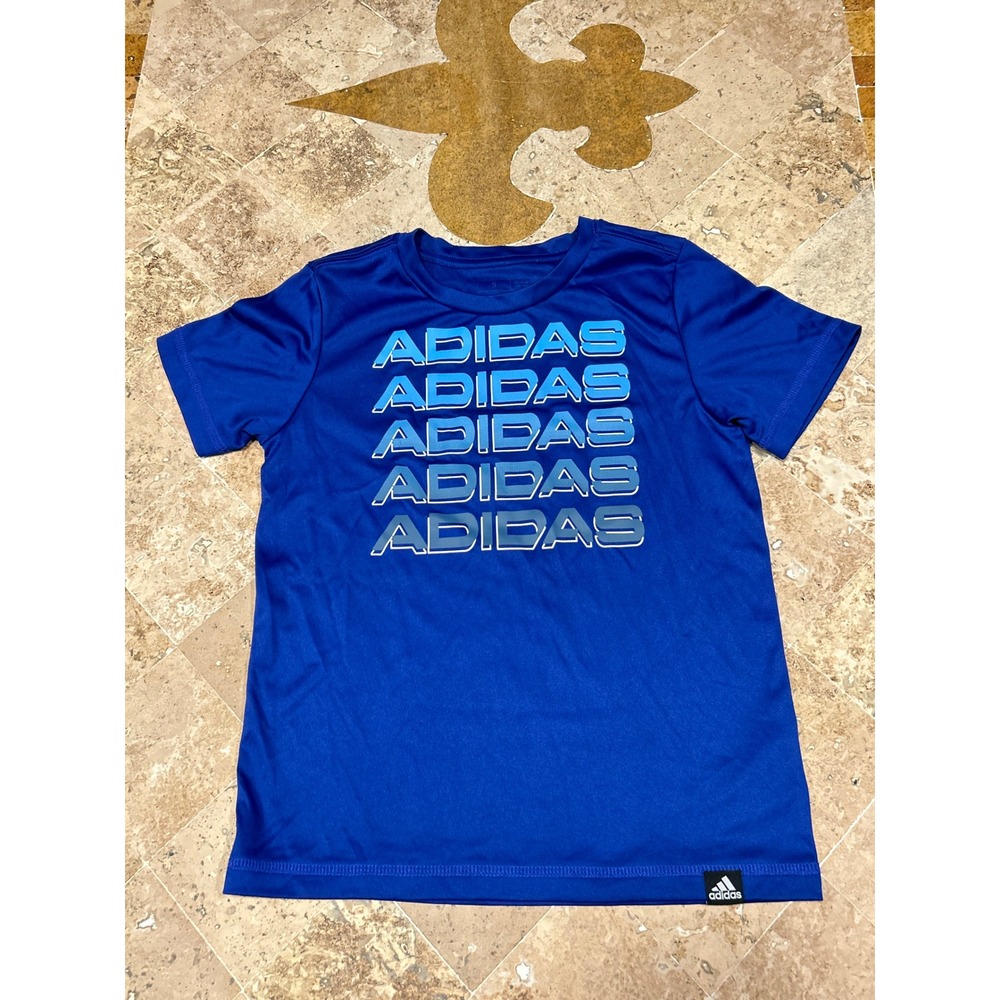 Adidas Boys Royal Blue Stacked Logo Short Sleeve Performance Tee Size 5 AG0476